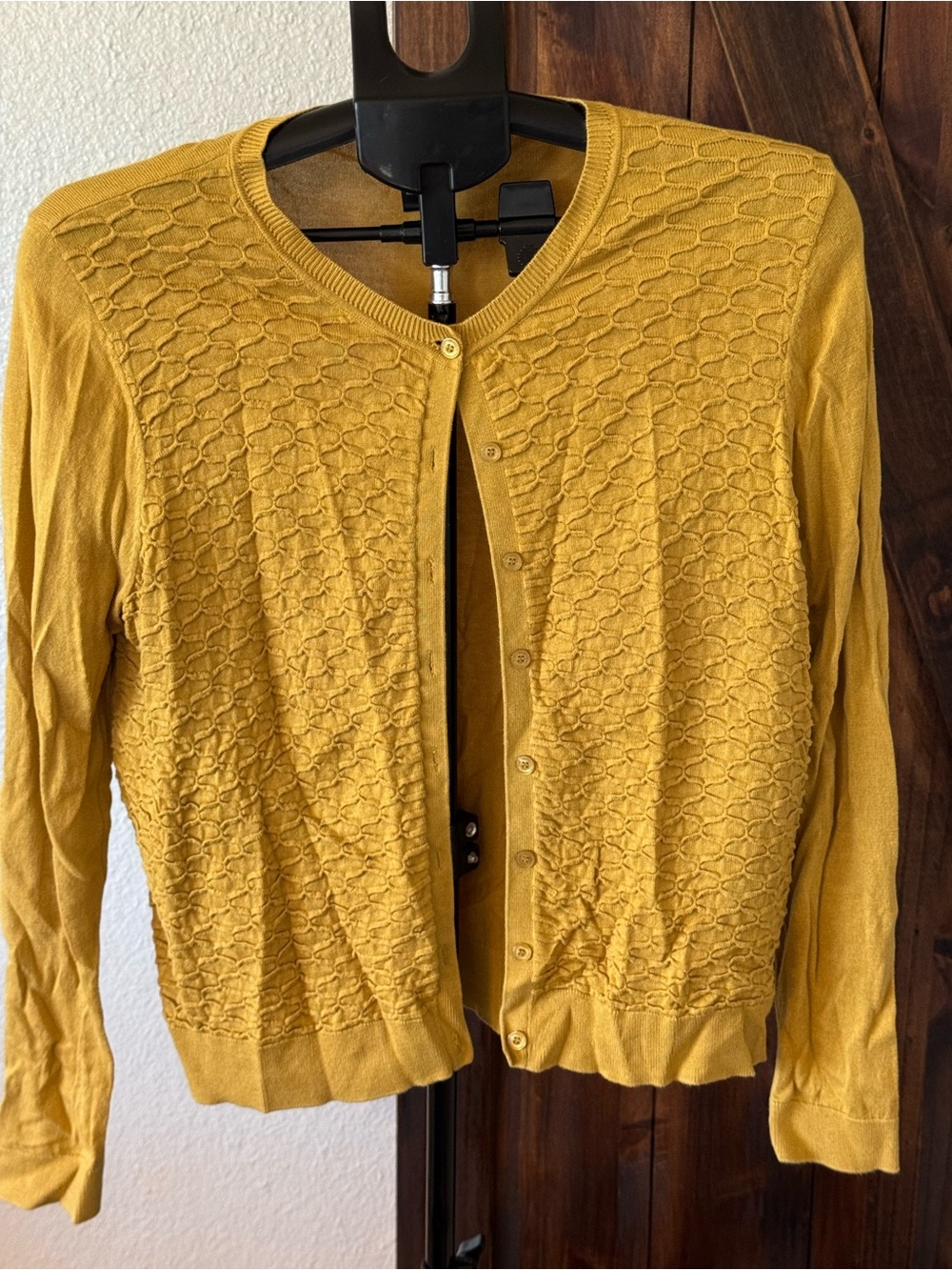 august silk Mustard Yellow Textured Button Cardigan